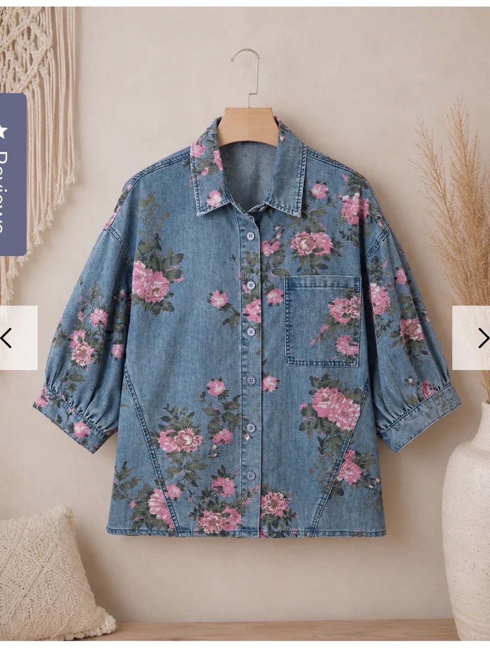 Floral Denim Button-Front Shirt Jacket - Pink Floral